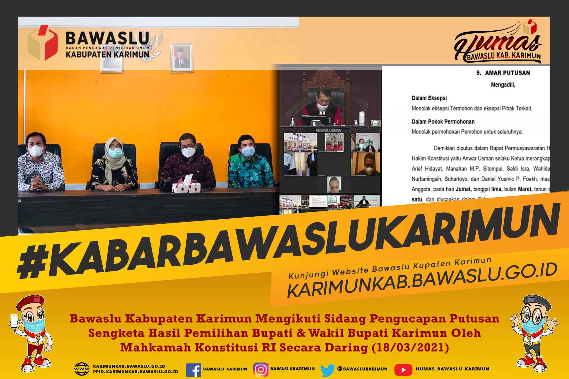 Selesai! Mahkamah Konstitusi RI Bacakan Putusan Permohonan Sengketa Hasil Pemilihan Bupati Karimun  Tahun 2020