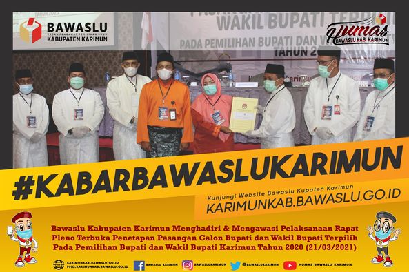 Bawaslu Kabupaten Karimun Awasi Penetapan Pasangan Calon Bupati dan Wakil Bupati Terpilih Tahun 2020 ​