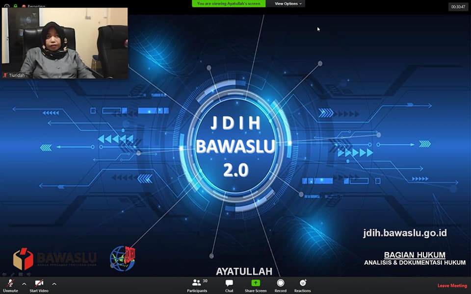 Bawaslu Kabupaten Karimun mengikuti Kegiatan Penguatan Program Jaringan Dokumentasi dan Informasi Hukum (JDIH)