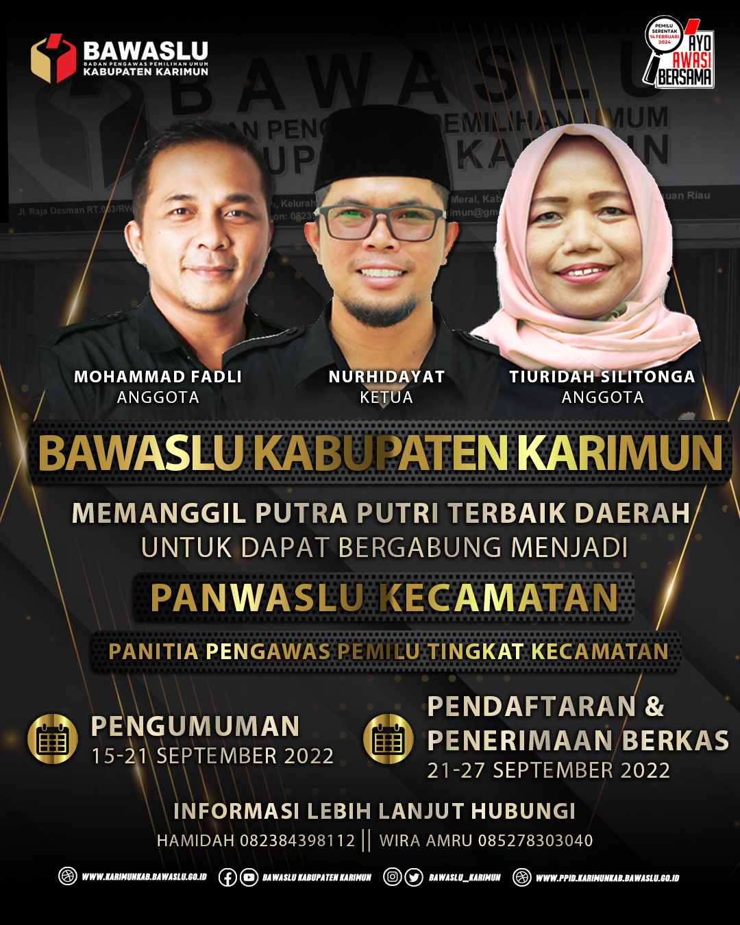 PENGUMUMAN PERPANJANGAN MASA  PENDAFTARAN CALON ANGGOTA PANWASLU KECAMATAN DALAM RANGKA PEMILU SERENTAK TAHUN 2024 (KECAMATAN BELAT, DURAI, KARIMUN, KUNDUR, KUNDUR UTARA, MORO, SELAT GELAM, DAN UNGAR)​