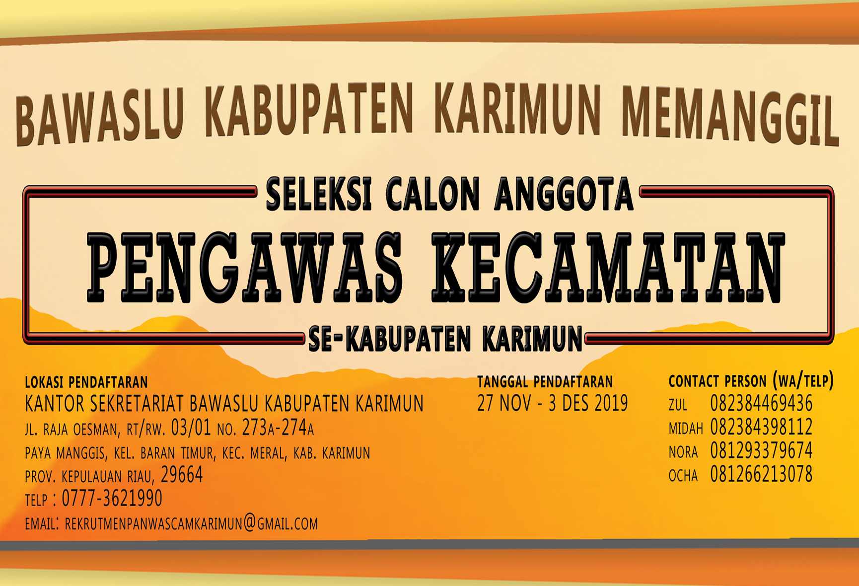 Pengumuman Rekrutmen Panitia Pengawas Kecamatan
