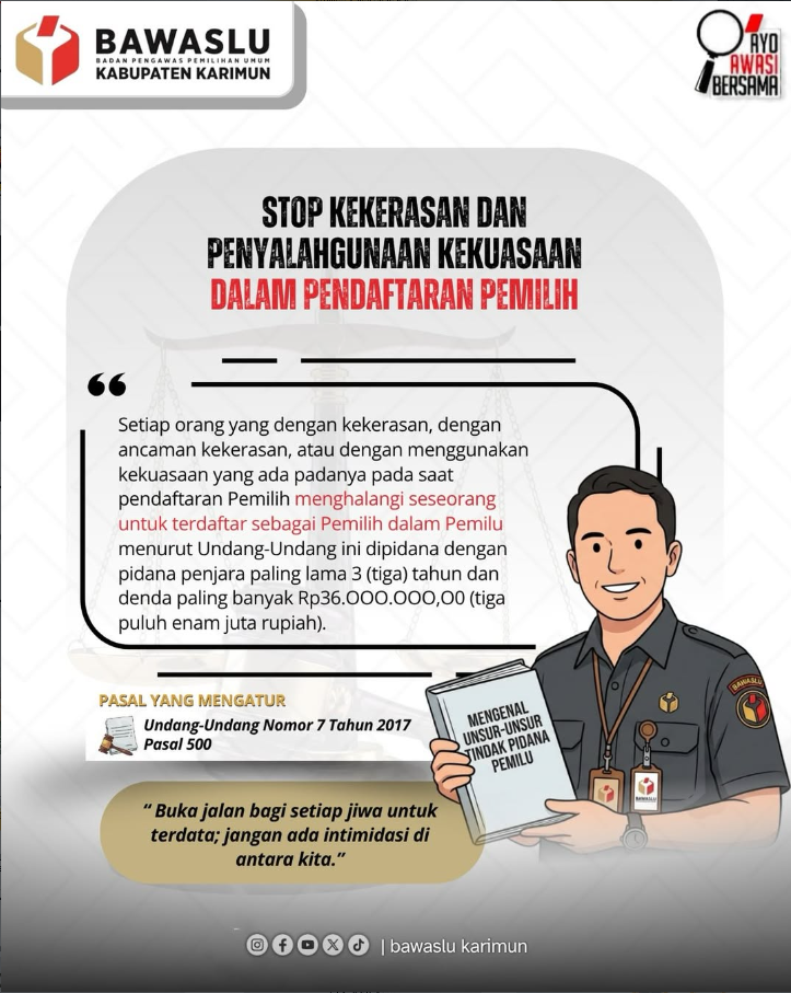 Bawaslu Karimun Ingatkan Sanksi Pidana bagi Penghalang Pendaftaran Pemilih: Ancaman 3 Tahun Penjara Menanti