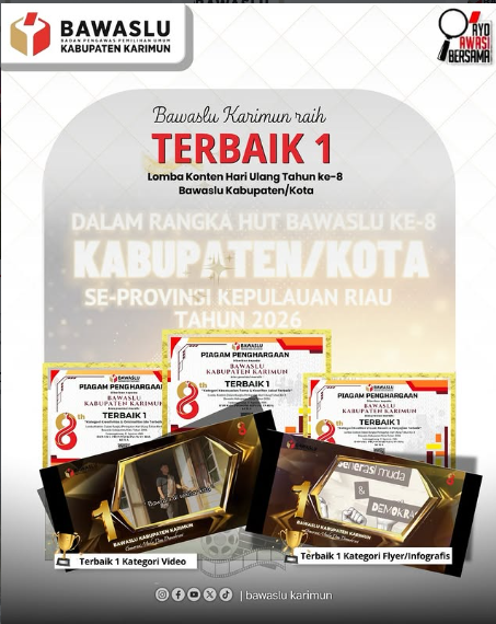 Bawaslu Kabupaten Karimun Borong Prestasi Gemilang di HUT ke-8 Bawaslu Kabupaten/Kota Se-Provinsi Kepulauan Riau Tahun 2026