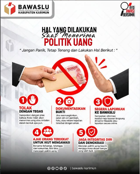 Ayo Lawan Politik Uang Lewat Formula "T.A.N.G.K.A.P", Bawaslu Karimun Mengajak Seluruh Elemen Masyarak untuk Tidak Menormalisasi Politik Uang