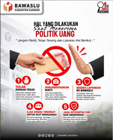 Ayo Lawan Politik Uang Lewat Formula "T.A.N.G.K.A.P", Bawaslu Karimun Mengajak Seluruh Elemen Masyarak untuk Tidak Menormalisasi Politik Uang